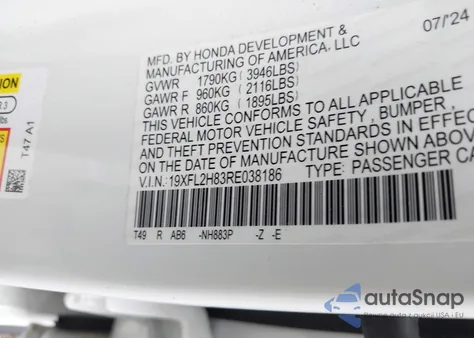 2024 Honda Civic Sport from USA, damaged, VIN 19XFL2H83RE038186